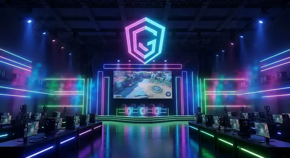 电子竞技赛事现场霓虹灯光闪耀